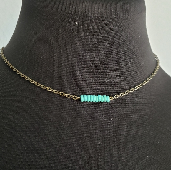 Boho Necklace Blue Turquoise Bronze Tone - Picture 7 of 8